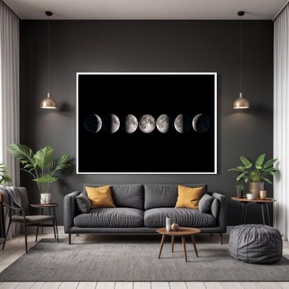 Imagem de Quadro com Moldura Sala Quarto Fases da Lua Decorativo Horizontal Grande Hall