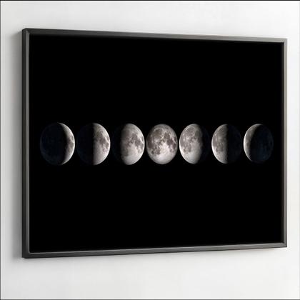Imagem de Quadro com Moldura Sala Quarto Fases da Lua Decorativo Horizontal Grande Hall