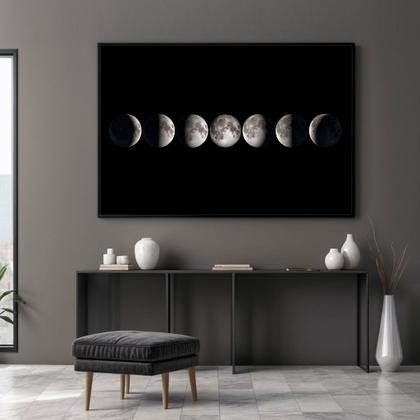 Imagem de Quadro com Moldura Sala Quarto Fases da Lua Decorativo Horizontal Grande Hall