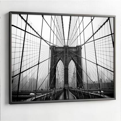 Imagem de Quadro com Moldura Sala Quarto Ponte Brooklyn NY Preto Branco Decorativo Horizontal Grande Hall