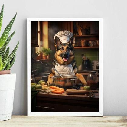 Imagem de Quadro Cozinha Cão Raça Pastor Alemão 45X34Cm - Com Vidro