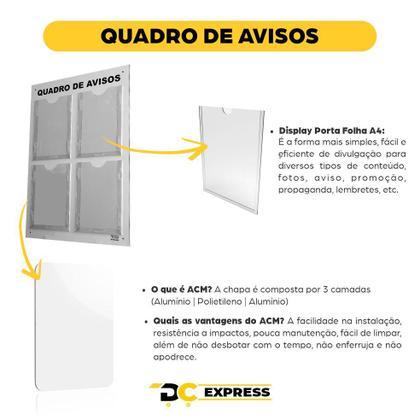 Imagem de Quadro De Aviso E Gestão Em Acm C/4 Displays A4 Transparente