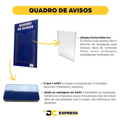 Imagem de Quadro De Aviso Gestão Á Vista 1 Display A4 ACM Azul
