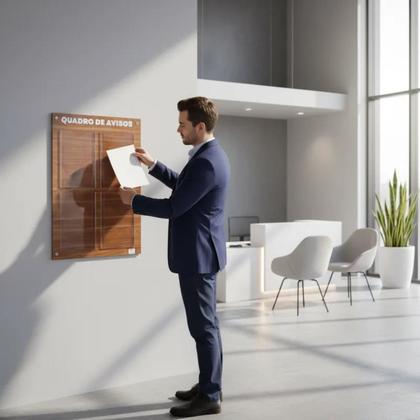 Imagem de Quadro de Aviso Gestão à Vista 4 Displays A4 em ACM Madeira Mogno Mural Informativo