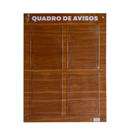 Imagem de Quadro de Aviso Gestão à Vista 4 Displays A4 em ACM Madeira Mogno Mural Informativo