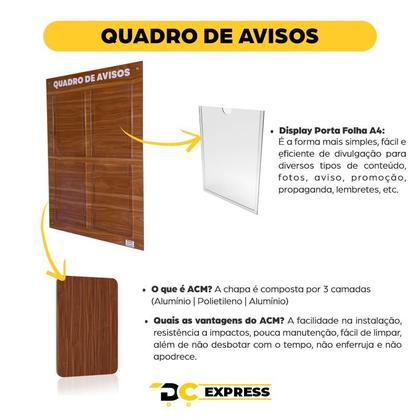 Imagem de Quadro de Aviso Gestão à Vista 4 Displays A4 em ACM Madeira Mogno Mural Informativo
