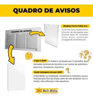 Imagem de Quadro De Aviso Gestão Acm Com 3 Displays Acrílicos Para A4