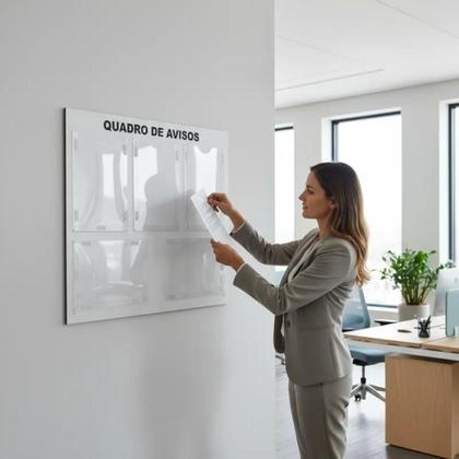Imagem de Quadro de Aviso, Gestão, Informativo Premium 5 Displays A4 em Acrílico e ACM Branco Organização Moderna e Durabilidade Superior. Versátil.