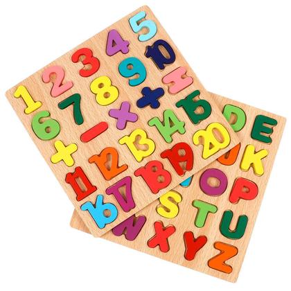 Imagem de Quadro De Madeira Educativo Infantil Com Numeros Alfabeto E Símbolos Matemáticos Coloridos