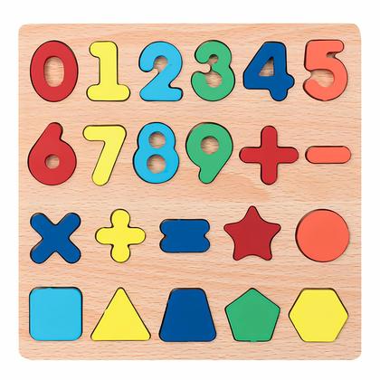 Imagem de Quadro De Madeira Educativo Infantil Com Numeros Alfabeto E Símbolos Matemáticos Coloridos