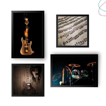 Imagem de Quadro decoração instrumentos musicais guitarra bateria