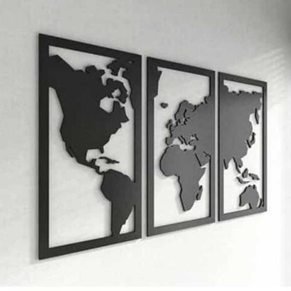 Imagem de Quadro Decoração Vado Mapa Mundi Mdf 6Mm Branco 70X40 Cm