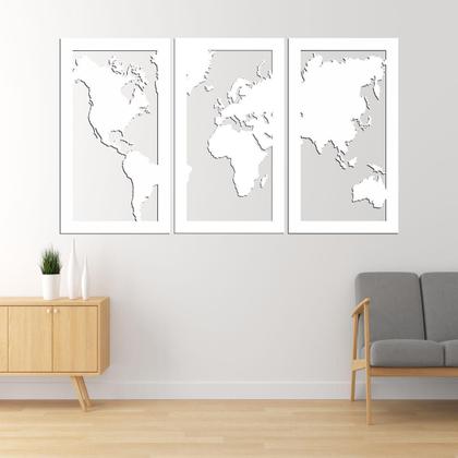 Imagem de Quadro Decoração Vado Mapa Mundi Mdf 6Mm Branco 70X40 Cm