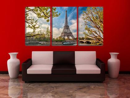 Imagem de Quadro Decorativo 55x110 torre Eiffel entre árvores