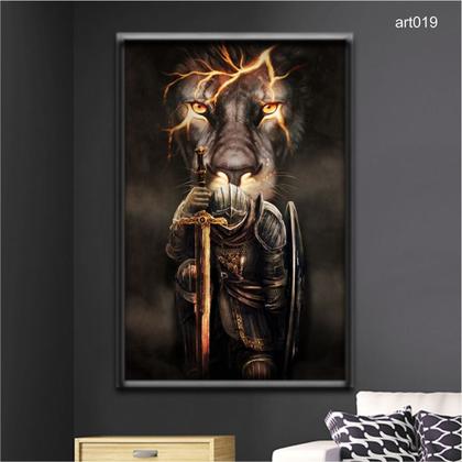 Imagem de Quadro decorativo 60x80cm vidro leão cavaleiro medieval art019