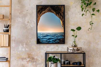 Imagem de Quadro Decorativo 90x60 Paisagem Caverna Mar Sala Quarto