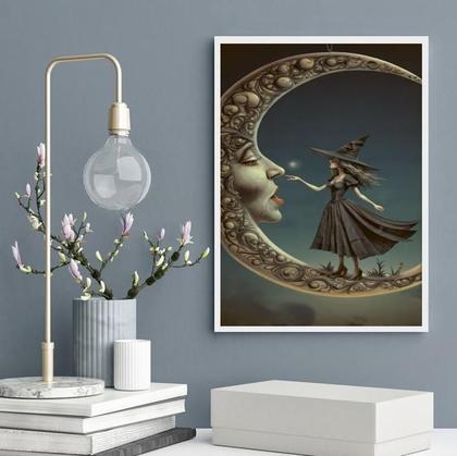 Imagem de Quadro Decorativo A Bruxa E A Lua 45X34Cm