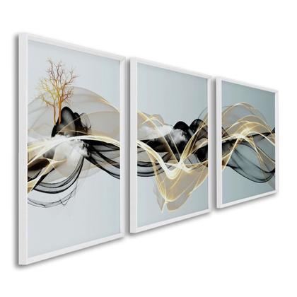 Imagem de Quadro Decorativo Abstrato com 3 Telas de Parede para Sala Quarto Escritório 60cm X 90cm Branco