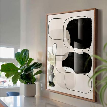 Imagem de Quadro Decorativo Abstrato Preto Formas 55x40 Com Moldura