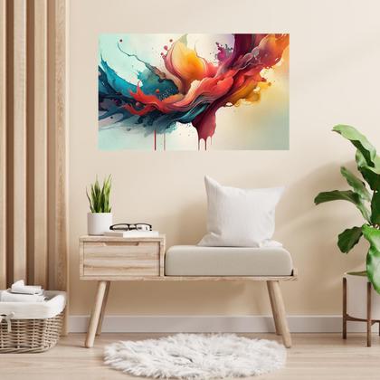 Imagem de Quadro Decorativo Abstrato Sala Cozinha Cores Vivas Fortes em Tela Canvas 