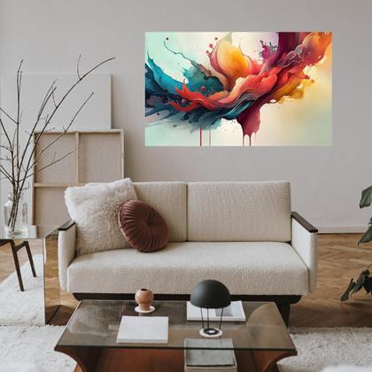 Imagem de Quadro Decorativo Abstrato Sala Cozinha Cores Vivas Fortes em Tela Canvas 