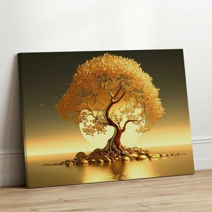 Imagem de Quadro Decorativo Arvore Dourada Horizontal Sala Tecido Canvas