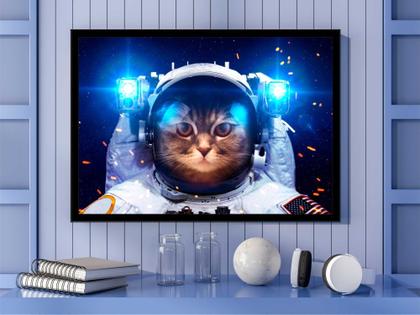 Imagem de Quadro Decorativo Astronauta NASA Gato Planetas Galáxias Lojas Salas Quartos Com Moldura RC005