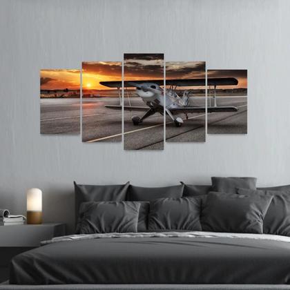 Imagem de Quadro Decorativo Avião Mosaico Para Sala Quarto 5 Peças