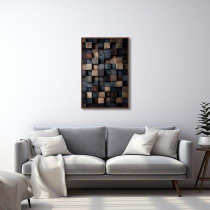 Imagem de Quadro Decorativo Blocos Tons Terrosos Modelo Contemporâneo com 1 Tela 60x90cm para Quarto Com Vidro