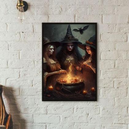 Imagem de Quadro Decorativo Bruxas Feiticeiras 33x24cm - com vidro