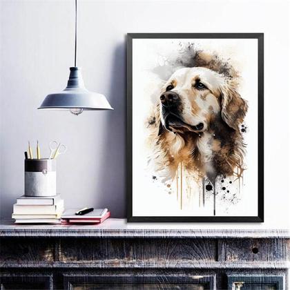 Imagem de Quadro Decorativo Cão Golden Retriever Aquarela 45X34Cm