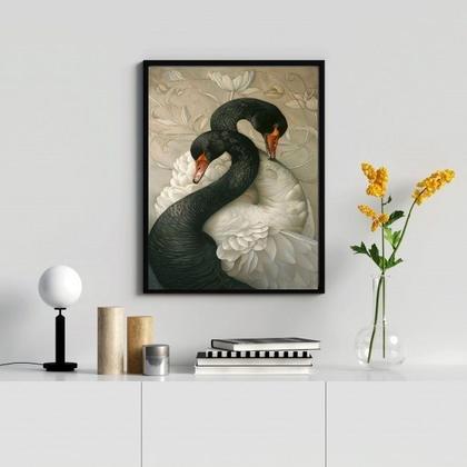 Imagem de Quadro Decorativo Cisnes Branco e Negro 45x34cm - com vidro