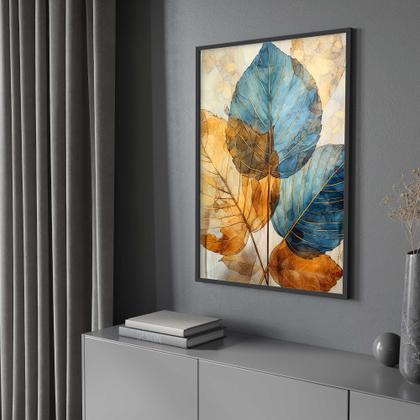 Imagem de Quadro Decorativo com Moldura 40x60 para Sala  Quarto  Arte Folhas Abstrato