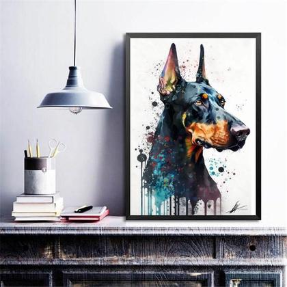 Imagem de Quadro Decorativo Doberman Aquarela 33X24Cm - Com Vidro