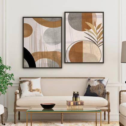 Imagem de Quadro Decorativo Dupla Boho Sala Quarto Kit Marrom 55x40 com Vidro