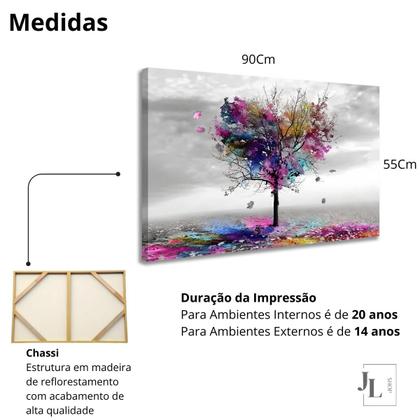 Imagem de Quadro Decorativo em Tela Decoração Sala Árvore Colorida 55cm X 90cm