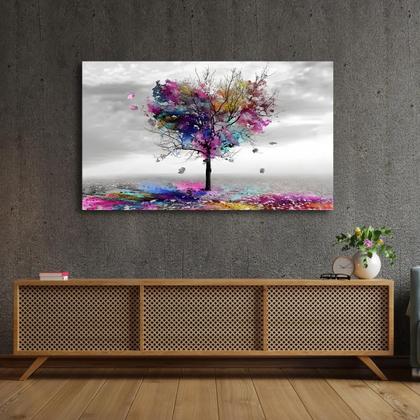 Imagem de Quadro Decorativo em Tela Decoração Sala Árvore Colorida 55cm X 90cm