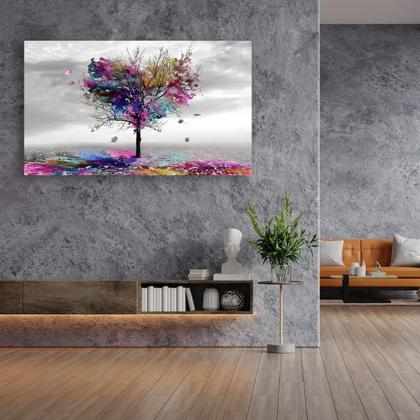 Imagem de Quadro Decorativo em Tela Decoração Sala Árvore Colorida 55cm X 90cm
