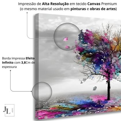 Imagem de Quadro Decorativo em Tela Decoração Sala Árvore Colorida 55cm X 90cm