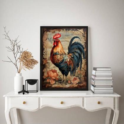 Imagem de Quadro Decorativo Galo Country Vintage 45x34cm - com vidro