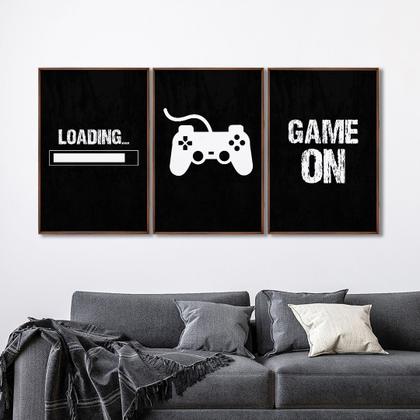 Imagem de Quadro Decorativo Game On com 3 Telas 50x75 e 60x90 de Parede para Sala Quarto Escritório