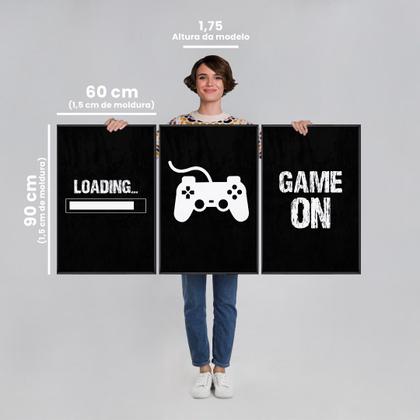 Imagem de Quadro Decorativo Game On com 3 Telas 50x75 e 60x90 de Parede para Sala Quarto Escritório