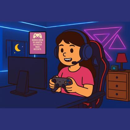 Imagem de Quadro Decorativo Gamer"Ganha quem se adapta ao patch mais recente"Rosa