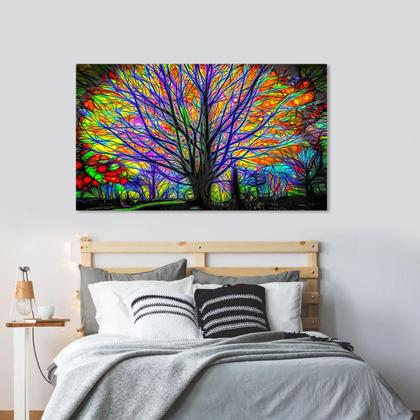 Imagem de Quadro Decorativo Grande Árvore Colorida Moderna Decoração Sala Quarto Escritório Tela Canvas Borda Infinita