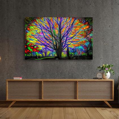 Imagem de Quadro Decorativo Grande Árvore Colorida Moderna Decoração Sala Quarto Escritório Tela Canvas Borda Infinita