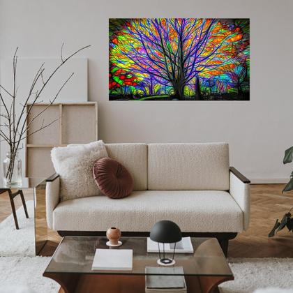 Imagem de Quadro Decorativo Grande Árvore Colorida Moderna Decoração Sala Quarto Escritório Tela Canvas Borda Infinita