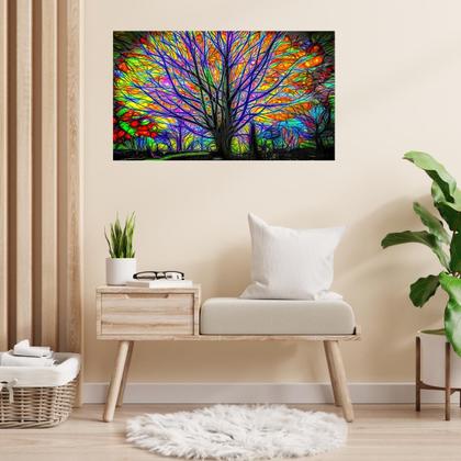 Imagem de Quadro Decorativo Grande Árvore Colorida Moderna Decoração Sala Quarto Escritório Tela Canvas Borda Infinita