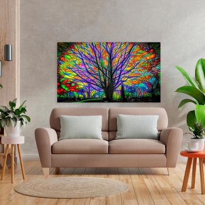 Imagem de Quadro Decorativo Grande Árvore Colorida Moderna Decoração Sala Quarto Escritório Tela Canvas Borda Infinita