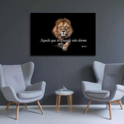 Imagem de Quadro Decorativo Grande Leao Evangelico Salmos Tela em Madeira Tecido Canvas 60x90 Borda Infinita