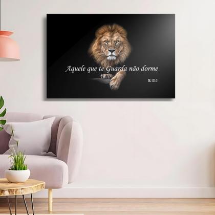 Imagem de Quadro Decorativo Grande Leao Evangelico Salmos Tela em Madeira Tecido Canvas 60x90 Borda Infinita